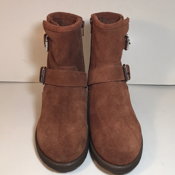 Steve Madden Alick Brown Leather Moto Buckle Boots - Picture 2 of 8